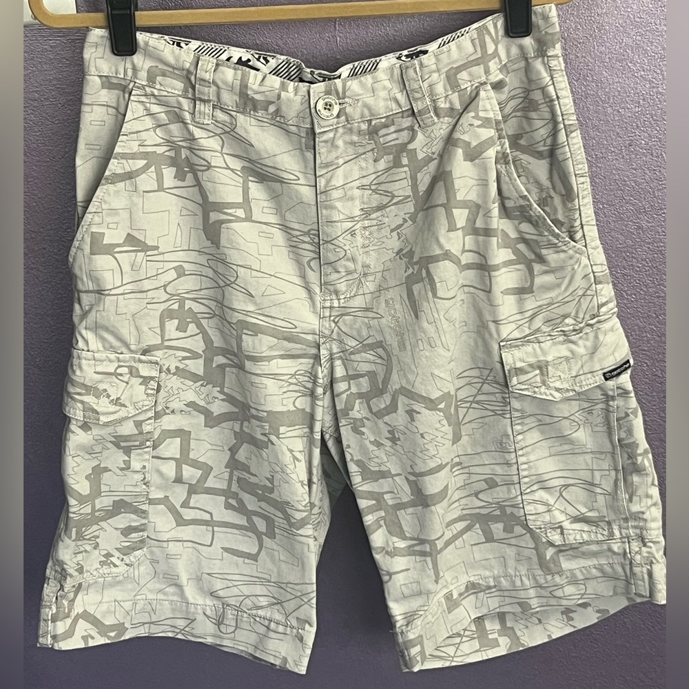 Gotcha Plaid gray Mens cargo shorts printed Golf tennis walking flat front Y2K